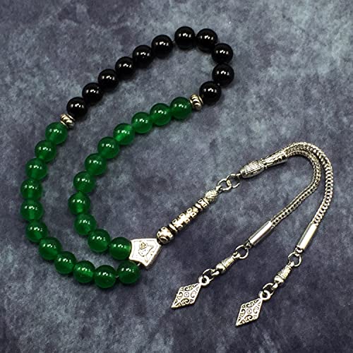 Simple Designed Natural Stone Worry Beads (8mm -33 Beads) - Prayer Beads Tesbih-Tasbih-Tasbeeh-Misbaha-Subha-Sebha-Sibha-Rosary (Green Jade Stone Tesbih -8 mm, 33 Beads-) - color: Green Jade Stone Tesbih -8 mm, 33 Beads-