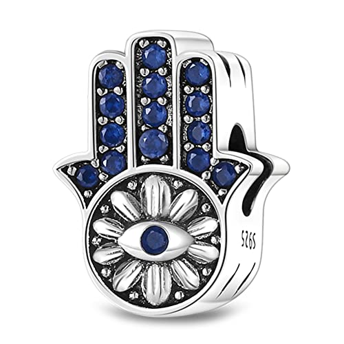 MULA 925 Sterling Silver Charms for Bracelets and Necklaces Lipstick and Bag Dangle Pendants Tower Camera Beads Jewelry Charms for Women - color: Blue Devil's Eye Palm