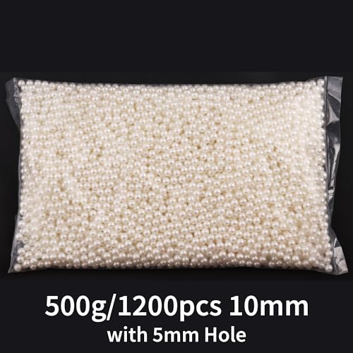 FM FM42 500g/1200pcs 10mm Pearls with 5mm Big Hole Ivory Simulated Pearl Beads for Crafts - color: 10mm Pearls with 5mm Hole, 500g/1200pcs