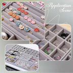 2Pcs 5 x 8.3 Inch Velvet Jewelry Trays Stackable Jewelry Organizer Removable Divider 12 Grids Divided Gray Necklace Storage Container Box Dresser Drawer Case for Earring Ring Display Showcase - style: 12 Grids