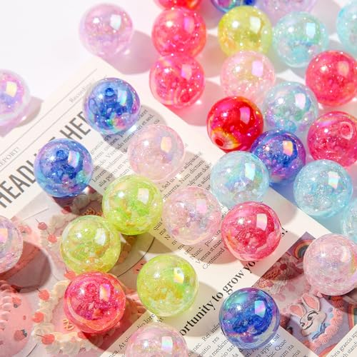 20mm Acrylic Crackle Beads 60pcs Chunky Bubblegum Bead Colors Pen Beads for Jewelry Making Bracelet Necklace Craft Making Supplies(60pcs Crackle) - color: Crackle