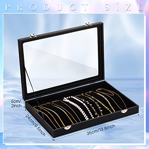 Kenning 2 Pieces Glass Lid Necklace Organizer Box 20 Hooks Necklace Tray Jewelry Holder Organizer Velvet Necklaces Holder Storage Display Case for Show Bracelet