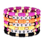 FAERLIIRY Halloween Bracelets for Women Preppy Heishi Bracelets HOCUS POCUS SPOOKY Letter Stack Vinyl Disc Beads Surfer Stretch Bracelet Halloween Cosplay Jewelry Gifts - style: HOCUS POCUS