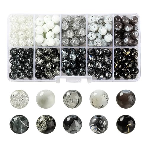 200pcs 10 Colors Glass Beads for Jewelry Making, 8mm Round Spacer Loose Beads Used for Bracelet Necklace Accessories (Black) - color: black-8MM
