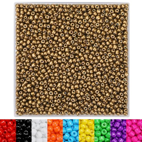 IOOLEEM Golden Colored Seed Beads, 4000+ pcs 3mm Glass Beads for Jewelry Making & Bracelets Making - color: Golden, size: 3mm / 4000pcs