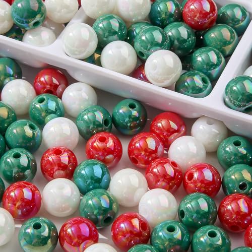 16mm Acrylic Beads 100pcs Christmas Style Bead Color Chunk Bubblegum Beads for Pens for Necklace Jewelry Bracelets DIY Crafts Making (abxmas) - color: white&red&green