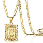 KissYan Initial Letter Pendant Necklace for Men Women, 14K Gold Plated Square Capital Monogram Necklace Alphabets from A-Z Figaro Chain Jewelry - color: 1-Gold, style: C