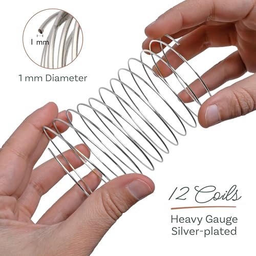 The Beadsmith Memory Wire & End Caps Set - Silver-Plated, 1 mm Thick, 2.25 in (60 mm) Diameter, 12 Bracelet Coils with 8 End Caps, Heavy-Gauge, Bracelet Making Kit, for Jewelry Making - color: Silver