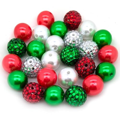 50pcs 20mm Large Size Rhinestone Disco Ball Beads Round Spacer Color Painted Charms for Jewelry Bracelet Necklace Pen Bag Chain Making Crafts Beading Supplies (20mm Christmas Color) - color: 20mm Christmas color