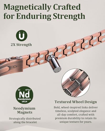 Copper Bracelet for Men, 2X Strength 99.99% Pure Copper Magnetic Bracelet with Magnets, Butterfly Clasp Design, Adjustable Length with Sizing Tool - color: Copper