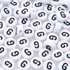 Amaney 100pcs G Letter Beads 7x4mm White Round Acrylic Black Alphabet for Bracelet Jewelry Making - color: G