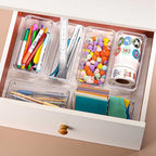 6Pcs Clear Plastic Drawer Organizers Tray 6" x 3" Storage Bins with 25Pcs Non-slip Pads for Makeup, Jewelries, Kitchen Utensils, Bathroom and Office - size: 6"x3"
