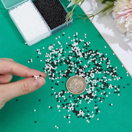 PH PandaHall 7000pcs 12/0 Glass Seed Beads, 2mm Round Loose Beads Mini Spacer Beads Grade A Small Craft Beads Waist Bead for Earring Bracelet DIY Craft Jewelry Making, White/Black