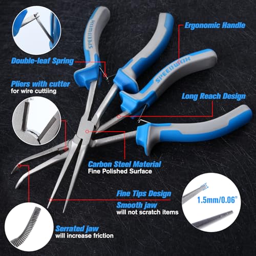 SPEEDWOX 2PCS Long Reach Needle Nose Pliers Set Long Nose Pliers & Bent Needle Nose Pliers Extra Long Pliers Tool Kit for Jewelry Making, Wire Bending and Object Gripping on Narrow Space - style: 2PCS Needle Nose Pliers