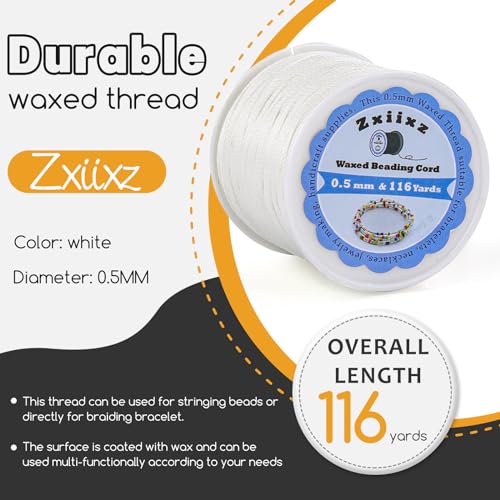 0.5mm Waxed Cord Bracelet String, 116 Yards Wax String for Bracelet Making, Beading Thread Polyester Waxed Necklace Cord for Jewelry Making, Beads Bracelet Making String DIY Craft Supplies - color: White