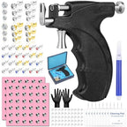 Professional Ear Piercing Gun, Reusable Ear Piercing Machine with Stainless Steel Piercing Studs, Colorful Crystal Earrings Set for At Home Salon Earlobe Cartilage Helix Tragus Piercing Tool Kit - color: Dark Black