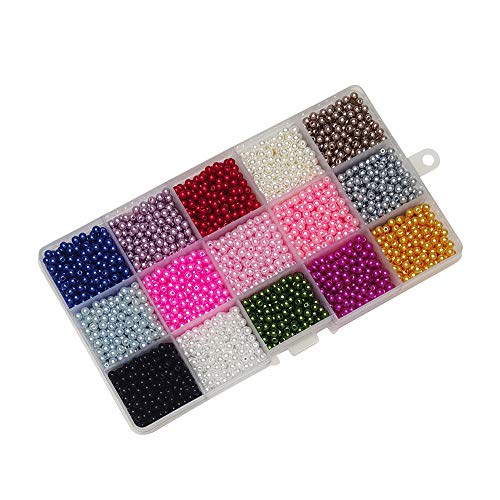 Chenkou Craft Assorted 15 Colors 2250pcs 4mm Immitation Pearl Bead Through Hole Scrapbook Craft DIY Beads + Plastic Box (Multi-Colored, 4mm) - size: 4mm