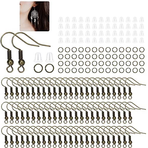 600Pcs Hypoallergenic Earring Hooks, Antique Bronze Earring Making Kit, Supplies with Earring Backs and Jump Rings for Jewelry Making (Bronze) - color: Bronze