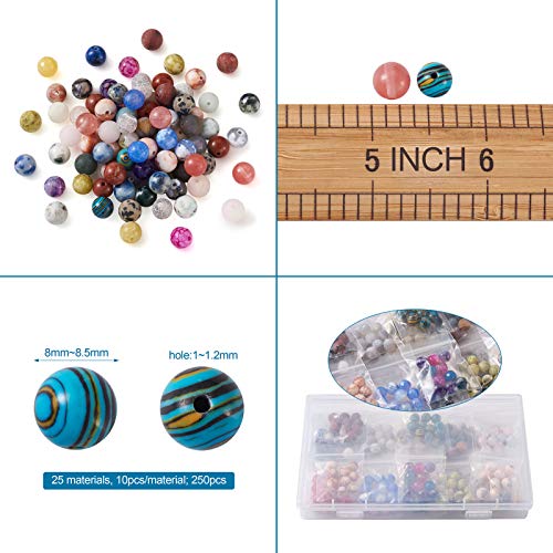 Craftdady 8mm Natural Stone Beads 250pcs Mixed Round Gemstone Quartz Agate Jasper Loose Spacer Beads for DIY Bracelet Necklace Jewelry Craft - color: Mixed Color Mixed Style