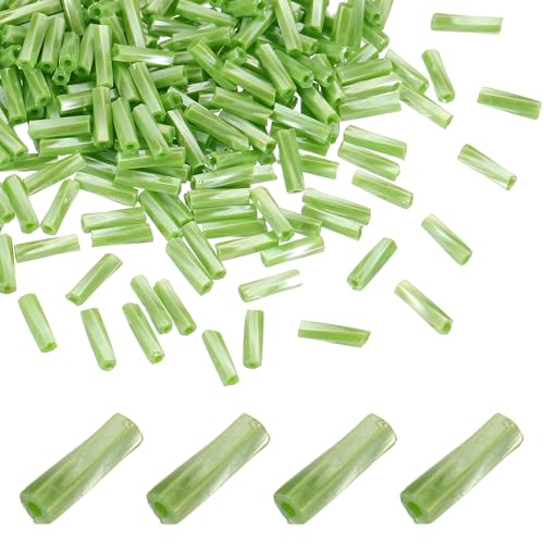 uxcell 1500Pcs Glass Bugle Seed Beads, 6x2mm Mini Long Tube Seed Beads Tube Loose Glass Seed Spacer Bead for DIY Earring Bracelets Necklace Jewelry Making Embroidery, Fruit Green - color: Fruit Green