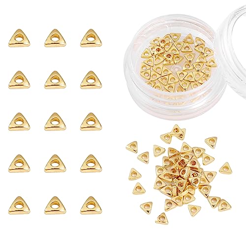 BEADIA 14K Gold Plated Triangle Spacer Beads 3x3mm 50pcs for Jewelry Making Findings Non Tarnish - color: 14K Gold, size: 3x3mm Triangle
