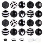 35 Pcs Chunky Bubblegum Beads 20mm Focal Pen Large Rhinestone Pearl Bead with Rhinestone Large Hole European Spacer Bead for DIY Beadable Pen Jewelry Making Keychain Craft Making(Black) - color: Black