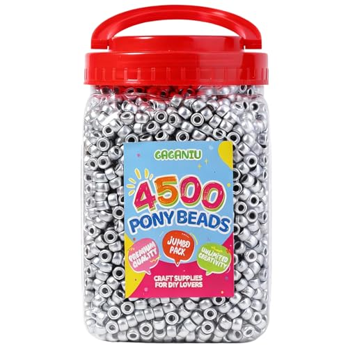 Silver Pony Beads for Bracelet Making 4500 pcs Plastic Beads Bulk for Hair Braiding DIY Crafts Kandi Jewelry Key Chains and Ornaments Decorations Boxed - color: Silver, size: Large
