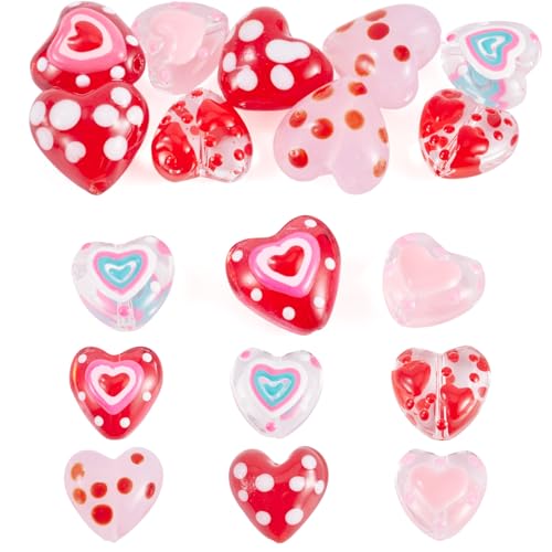 Craftdady 12Pcs Lampwork Glass Heart Beads Handmade Drawn Enamel Beads with Polka Dot Colorful Sweet Love Heart Loose Spacer Bead for DIY Earring Necklace Bracelet Jewelry Making - color: Polka Dot Heart