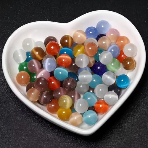 HAAMIIQII 8mm Golden Yellow Cat Eye Glass Round Crystal Stone Loose Gemstone Beads for Jewelry Making Bracelets Necklaces Earrings Crafts (45-50pcs) - color: Golden Yellow, size: 8mm (45pcs)
