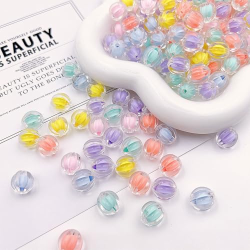 15Pcs Acrylic Beads 16mm Round Pumpkin Shaped Bead in Bead Fit for DIY Jewelry Bracelet Necklace Keychain Beadable Pens Mobile Phone Chain Making Cute (Round Pumpkin) - color: Round Pumpkin Bead in Bead