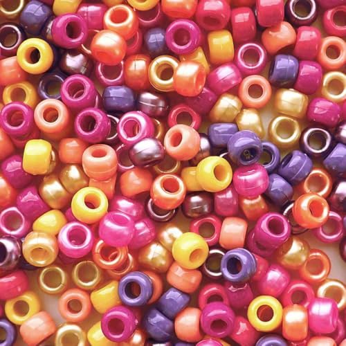 Tropical Sunset Mix Plastic Pony Beads, Made in The USA, 6 x 9mm, 700 Beads, Bulk Large Hole Beads for Jewelry Making, Banners, Concert Festival Bracelets, Necklaces, Art & Fashion