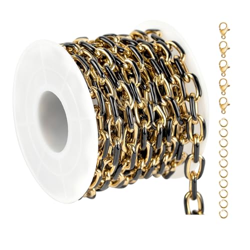 UMAOKANG 2 Yard Black Enamel Chain for Jewelry Making Gold Plated Stainless Steel Paperclip Chain Necklace DIY Jewelry Supplies - color: Black