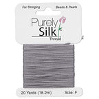 Purely Silk Simply Silk Beading Thread Cord Size F Dark Grey 0.014 Inch 0.35mm 20 Yards Card for Stringing Weaving Knotting Kumihimo