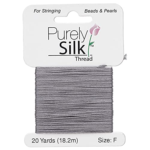 Purely Silk Simply Silk Beading Thread Cord Size F Dark Grey 0.014 Inch 0.35mm 20 Yards Card for Stringing Weaving Knotting Kumihimo