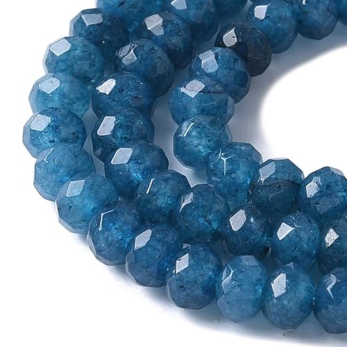115pcs Natural Jade Disk Stone Beads 4x2mm Rondelle Faceted Dyed Stone Loose Spacer Beads for Jewelry Making Design Bracelet Necklace Keychain Phone Chain Lanyard Ornament, Royal Blue - color: Royal Blue
