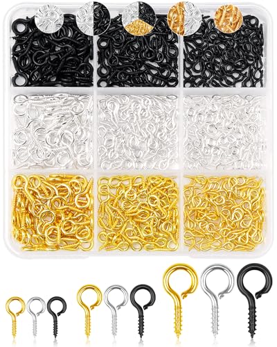 FIVEIZERO 600pcs Small Eye Pins for Jewelry Making & DIY Crafts, 3 Color Mini Eyelet Screws for Art Projects & Bead Charms, Tiny Eye Hooks for Crafts (Gold, Silver & Black, 3 Sizes) - color: Gold Silver Balck, 3 Size
