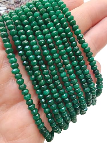 Perlin Agate & Jasper Gemstone Strand Beads 4 mm Rondelle 110 Pieces Jewellery Beads Semi-Precious Stone for Jewellery Necklace Bracelet Earrings (Dark Green Agate) - color: dark green agate
