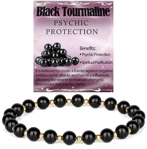 QOGIR 14k gold Handmade Healing Bracelet, Natural Gem Stone Crystal Elastic Gold Bracelet - color: Black Tourmaline - Psychic Protection, size: 6m