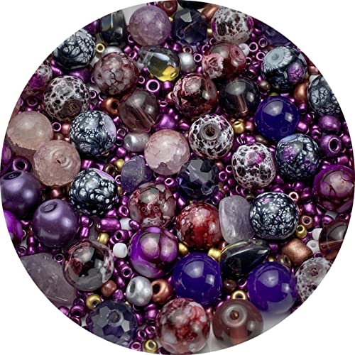 Assorted Glass Resin Beads Multi Size Colors Smooth Cracked Gravel Millet Spacer Beads for Bracelets Necklace Earring DIY Jewelry Making Craft(Deep Purple Series) - color: Deep Purple Series
