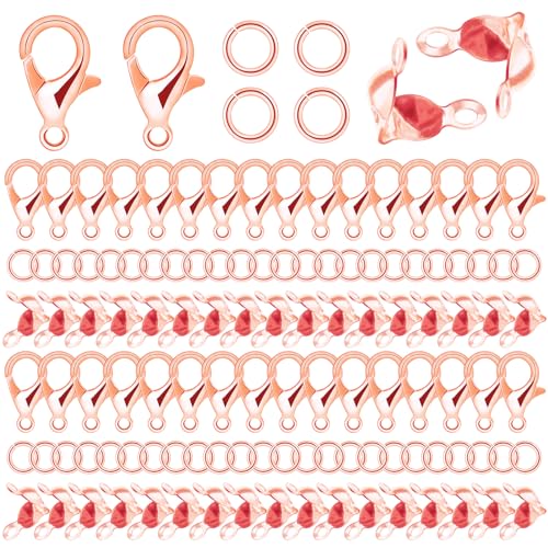 1350 Pieces Jewelry Making Accessories Set Includes 800 Pieces Open Jump Ring Connectors 400 Pieces Bead Tips Knot Covers and 150 Pieces Lobster Claw Clasps for Jewelry Making DIY Bracelet (Rose Gold) - color: Rose Gold
