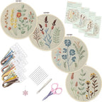 Bonroy 4 Sets Embroidery Kit for Beginners,Embroidery Kit for Art Craft Handy Sewing Include Embroidery Clothes with Pattern,Embroidery Hoops, Instructions,Color Threads Needle Kit (Multi 5) - color: Multi 5