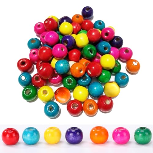 200pcs Colored Wooden Beads, Large Hole Round Natural Wood Beads Bulk for Jewelry Making Braiding Macrame DIY Craft (16mm) - size: 16mm