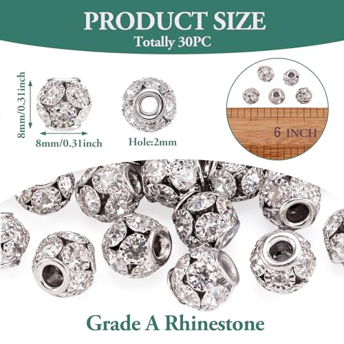 Craftdady 30Pcs 8mm Crystal Rhinestone Rondelle Spacer Beads Platinum Disco Ball Loose Beads for Jewelry Making Hole: 2mm… - color: Platinum-8mm