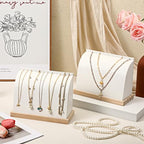 2 Pcs Cambered Wooden Necklace Display Stand with Soft PU Leather Mat, Necklace Bracelet Pendant Chokers Chains Organizer Holder, White Tabletop Jewelry Display Storage Holder for Selling Exhibition