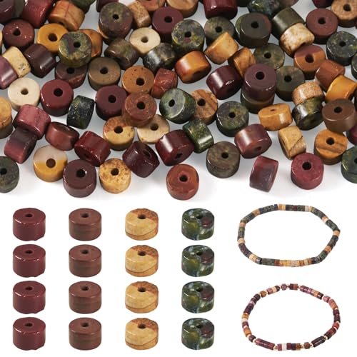 Craftdady 200Pcs 4x2mm Natural Dragon Blood Jasper Gemstone Disc Stone Beads Flat Round Heishi Disc Rondelle Spacer Loose Beads for DIY Bracelets Necklaces Jewelry Making, 4 Styles - color: 4 Color,4x2mm