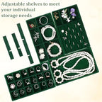 Dimeho Set of 8 Stackable Jewelry Trays Velvet Jewelry Organizer Display Case Storage Drawer Inserts Jewlery Container for Necklace Bracelet Rings Watch Earrings (Green)