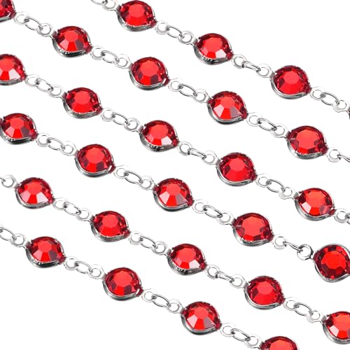 uxcell 2 Yards Red Rhinestone Chain Bulk with Silver Plated Brass Chain for Jewelry Making Craft DIY Bracelet, Necklace, Glass, Shoes, Clothes Decoration (1 Yard for Each Piece) - color: Red Silver