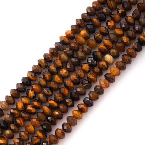 Faceted 4x6mm Natural Tiger Eye Stone Rondelle Spacer Gemstone Beads Loose Semi Gemstone Beads for Jewelry Making - color: Tiger Eye
