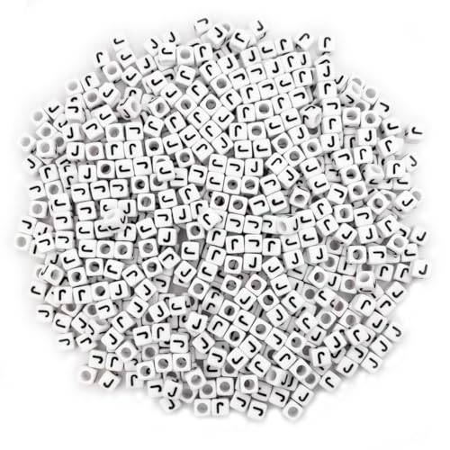 600PCS 6x6mm Square Acrylic Letter Beads J for Friendship Bracelets Jewelry Making, White Acrylic Cube Base with Black Alphabet Beads for DIY Crafts Bracelets Necklaces Key Chains Phone Lanyard - color: Letter J(Black on White)