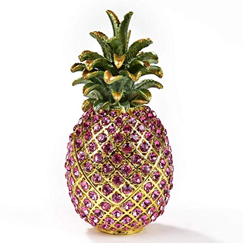 KALIFANO Pink Pineapple Jewelry Box/Stash with Element Crystals and Gemstones Made for Storage, Organization, and Display - Handmade Earring, Necklace, and Ring Box (Collectible Oranament) - color: Pink Pineapple